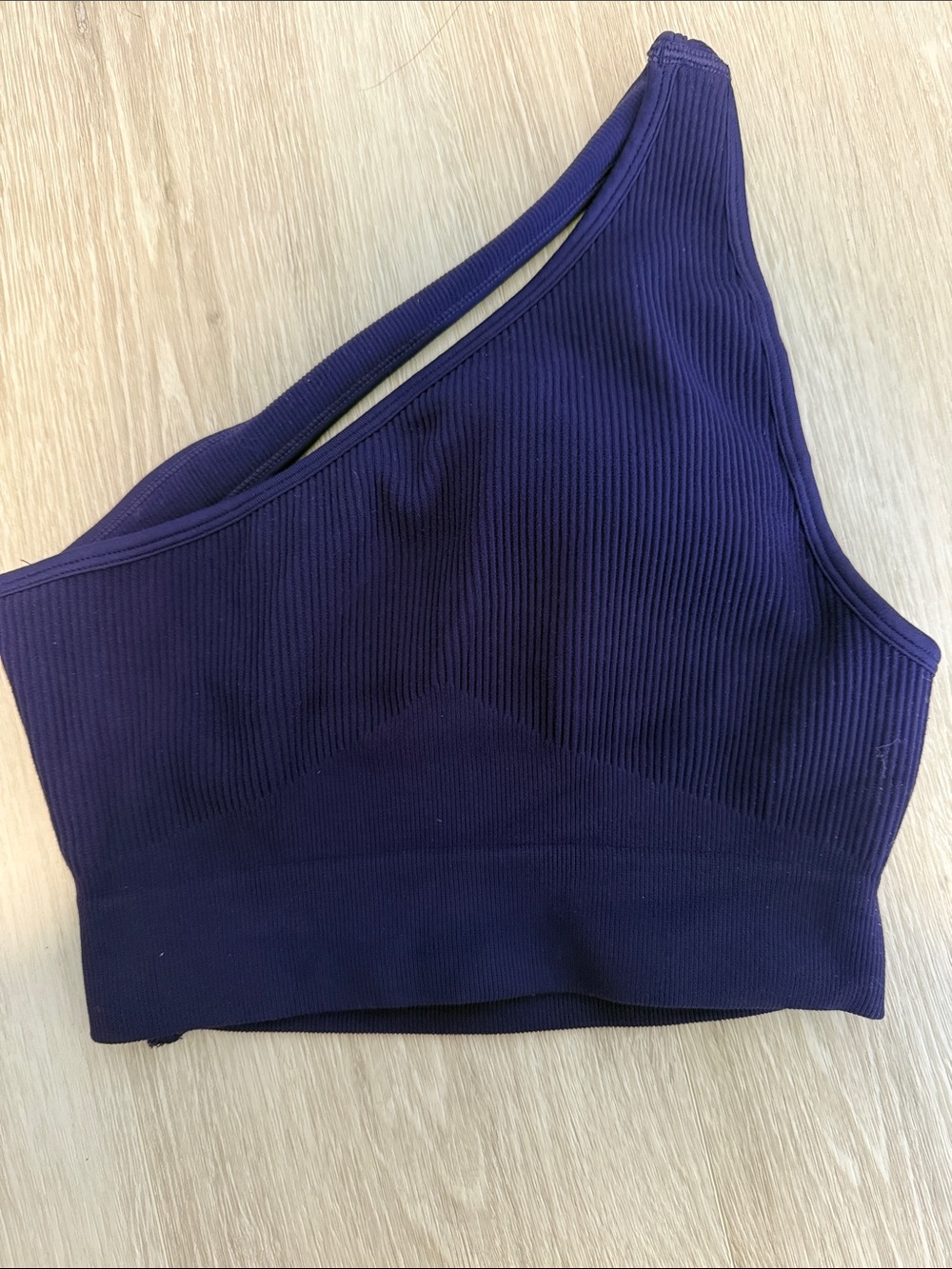 One-Shoulder Ribbed Sports Bra in Deep Purple - Medium